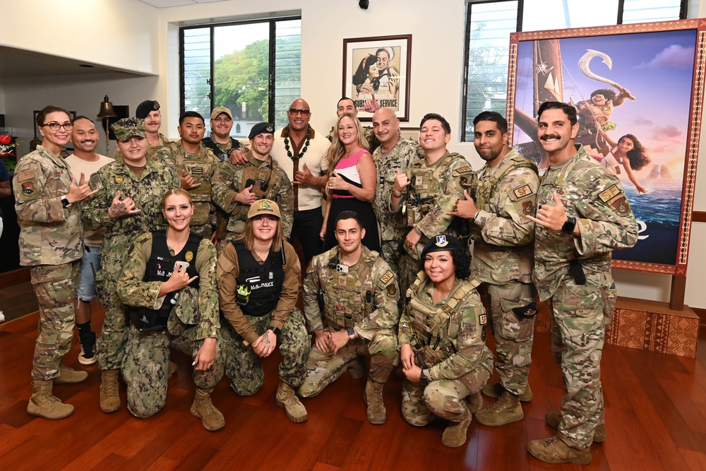Dwayne &quot;The Rock&quot; Johnson visits Joint Base Pearl Harbor-Hickam for Disney’s Moana 2
