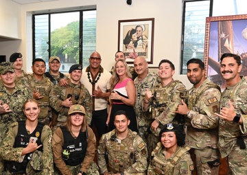 Dwayne &quot;The Rock&quot; Johnson visits Joint Base Pearl Harbor-Hickam for Disney’s Moana 2