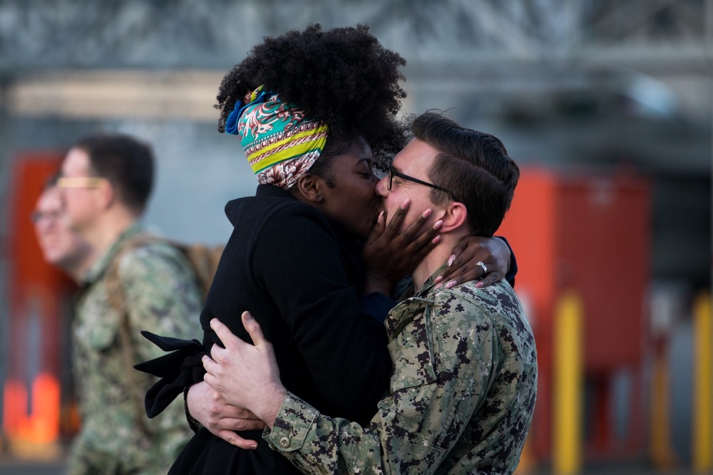 U.S. Navy Sailors return to Marine Corps Air Station Iwakuni, Japan