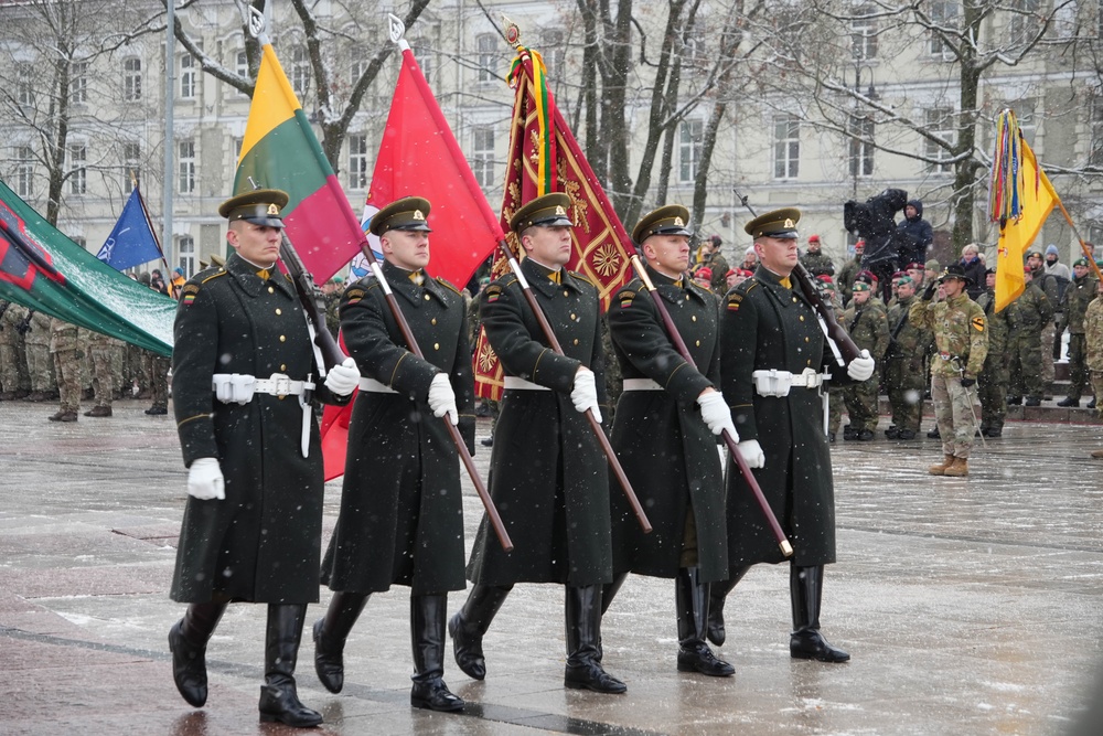 Parade celebrates 20 years in NATO, restoration of the Lithuanian Armed Forces.