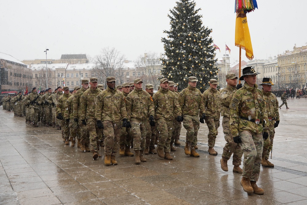 Parade celebrates 20 years in NATO, restoration of the Lithuanian Armed Forces.