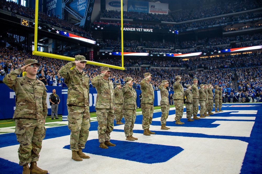 Colts vs. Lions Nov. 24, 202Indiana National Guard soldiers, airmen participate in pregame ceremonies at the Indianapolis Colts, Detroit Lions game 4