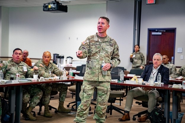 Major General Lance G. Curtis Leads a Professional Development Session at 528th Sustainment Brigade (SO) (A) During the 2024 ARSOF Sustainment Symposium