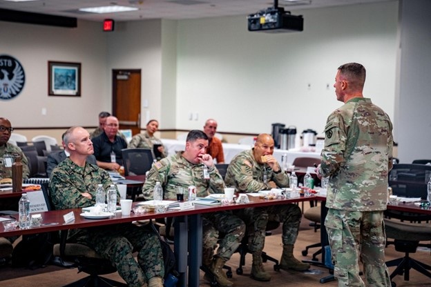 Major General Lance G. Curtis Leads a Professional Development Session at 528th Sustainment Brigade (SO) (A) During the 2024 ARSOF Sustainment Symposium