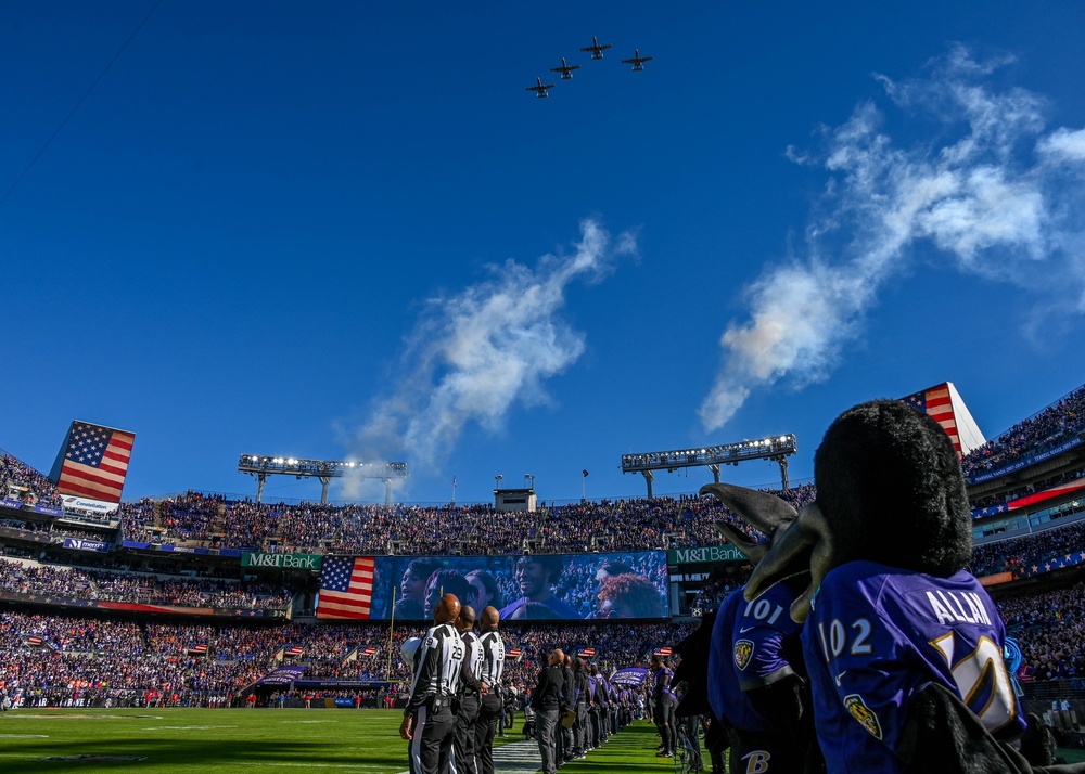 Maryland National Guard A-10C Thunderbolt II Flyover and Frog-X Jump at Baltimore Ravens Game