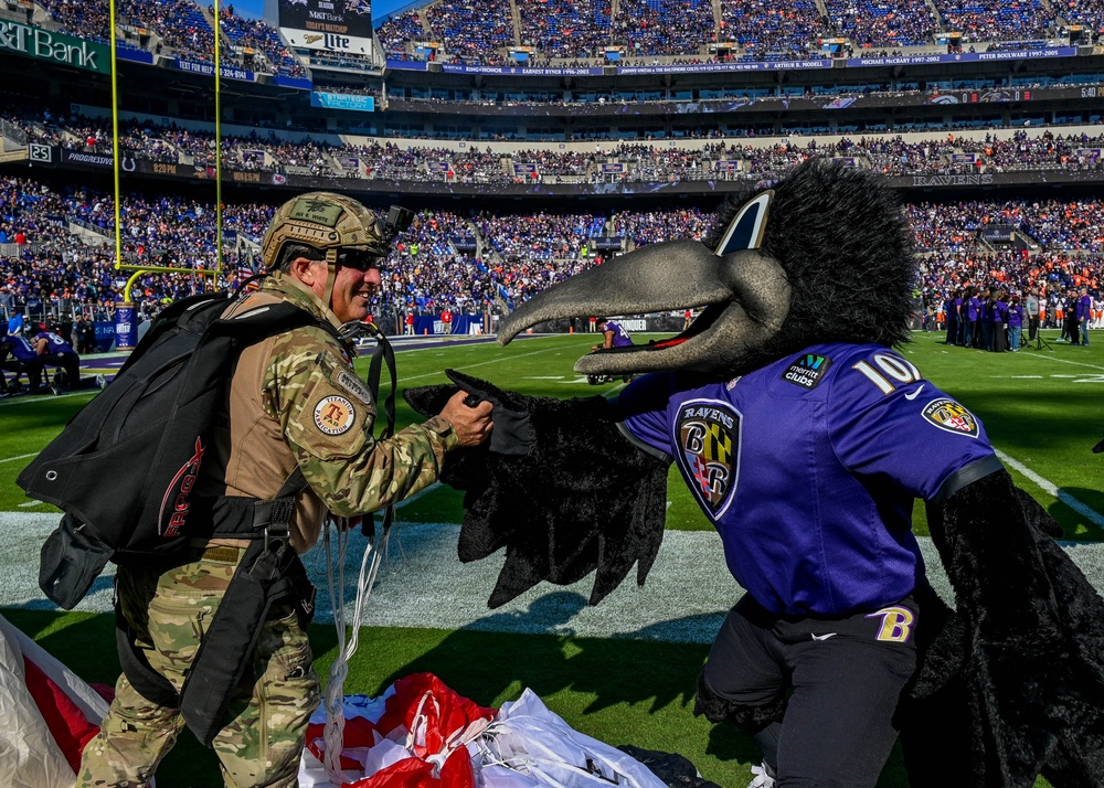 Maryland National Guard A-10C Thunderbolt II Flyover and Frog-X Jump at Baltimore Ravens Game