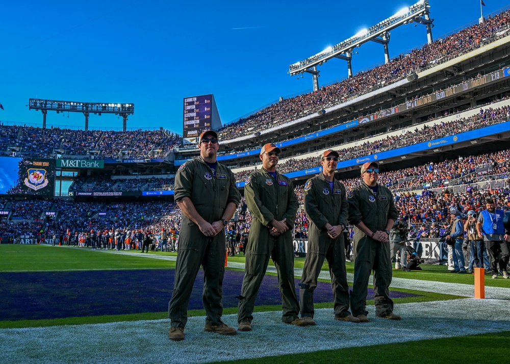 Maryland National Guard A-10C Thunderbolt II Flyover and Frog-X Jump at Baltimore Ravens Game