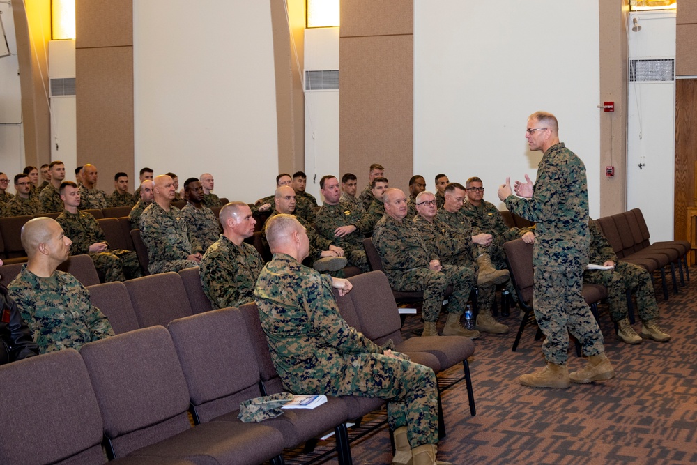The Chaplain of the Marine Corps speaks to 3rd MAW Marines
