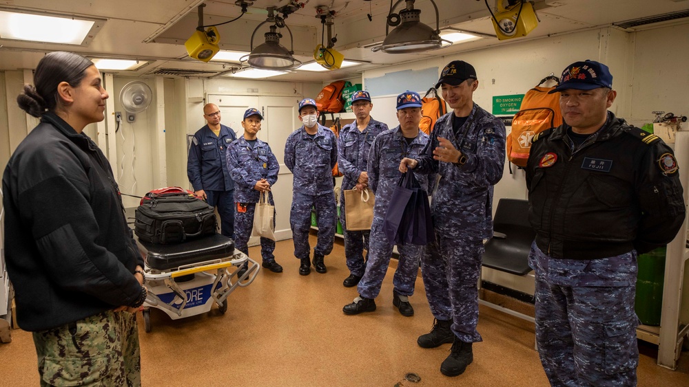 USS Emory S. Land Host Japan Maritime Self-Defense Force Sailors During Tour