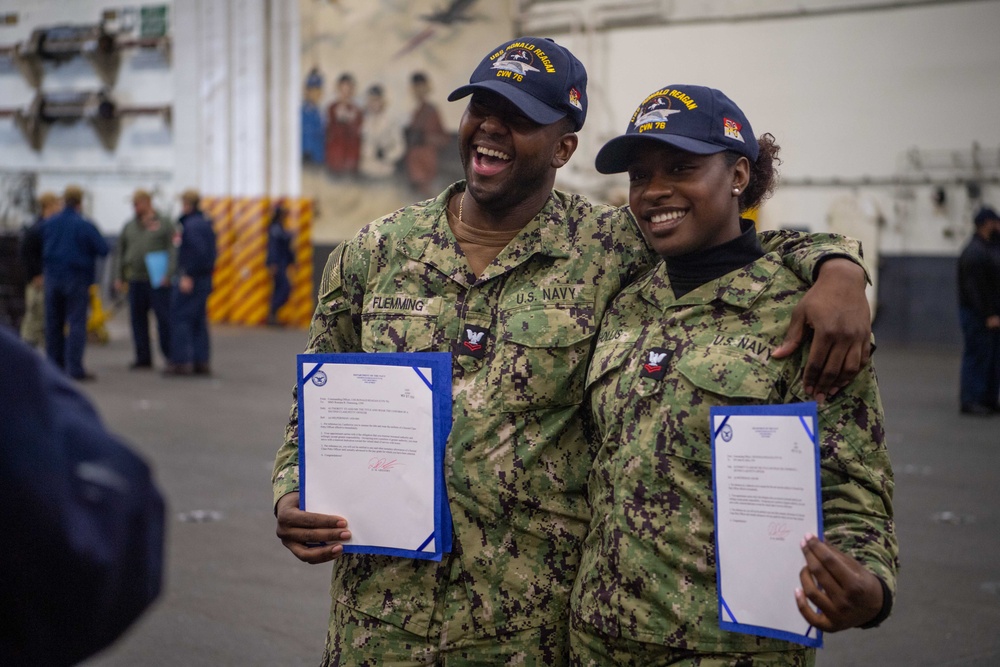 USS Ronald Reagan (CVN 76) frocks newly appointed petty officers