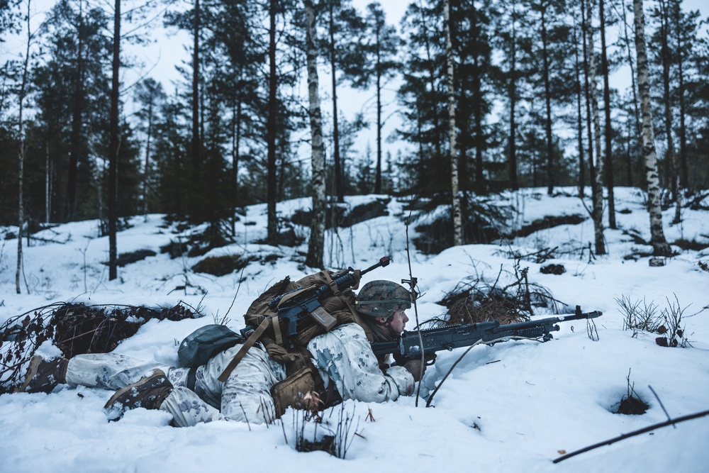 U.S. Marines Post Security for Finnish Soldiers