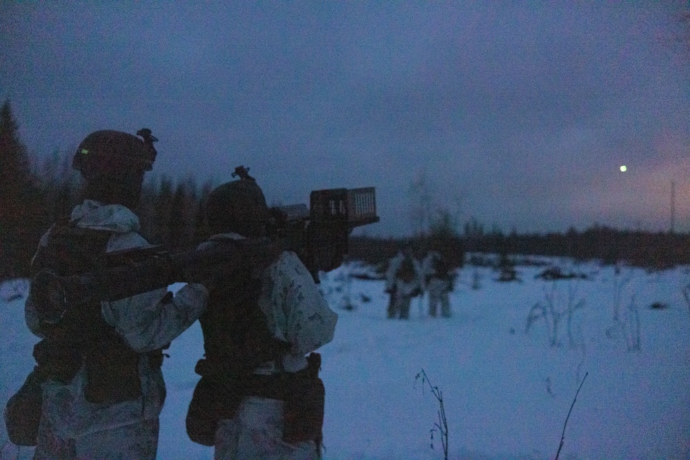 U.S. Marines Post Security for Finnish Soldiers