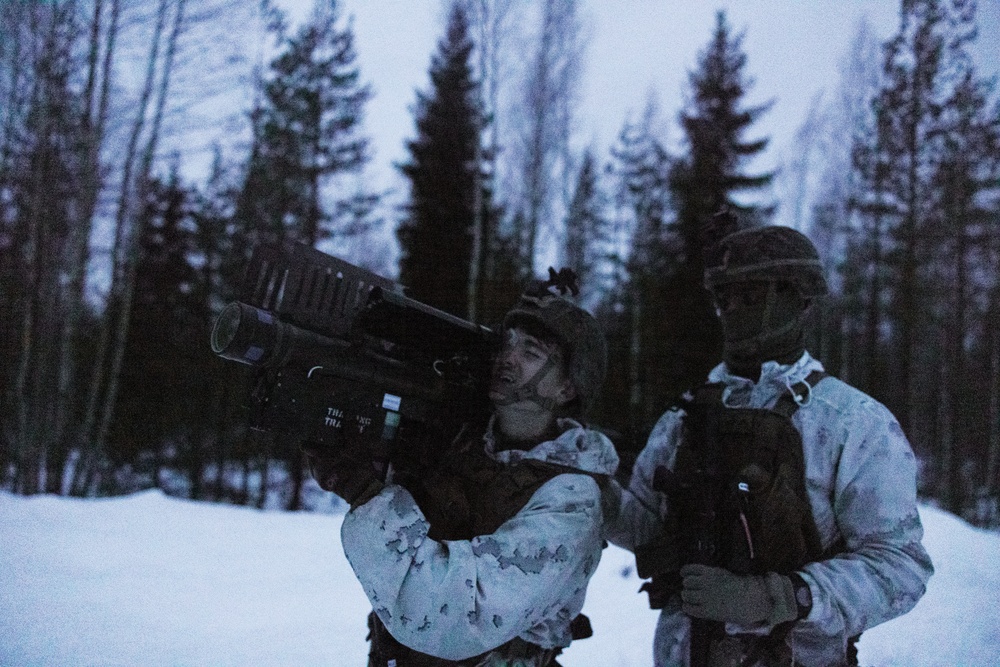 U.S. Marines Post Security for Finnish Soldiers