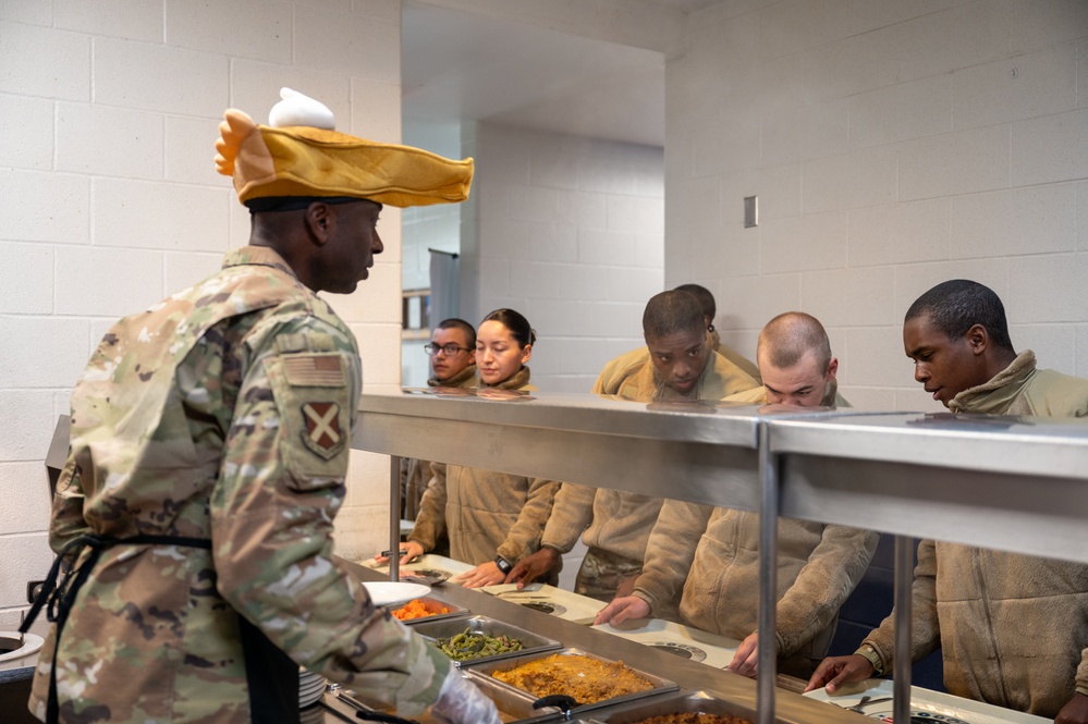 37th Training Wing Leadership serve at BMT Dining Facility