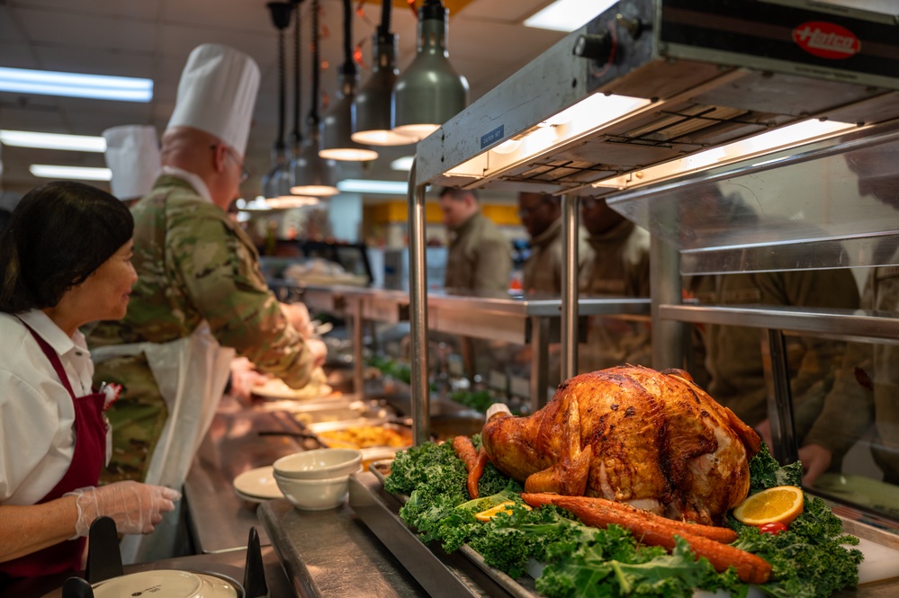 37th Training Wing Leadership serve at BMT Dining Facility