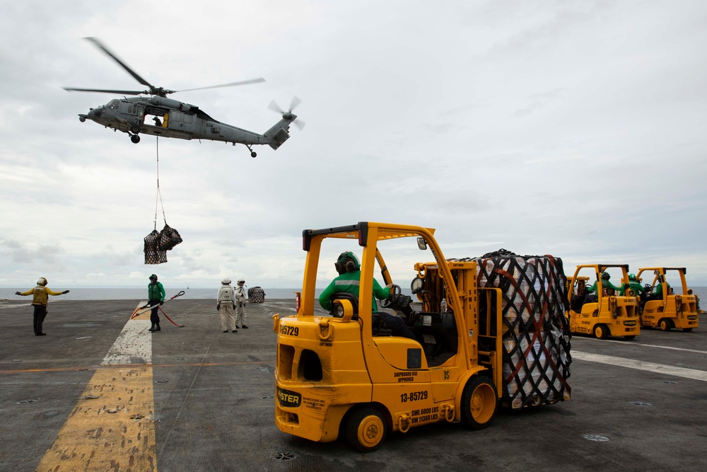 Abraham Lincoln conducts a replenishment-at-sea with USNS Rappahannock