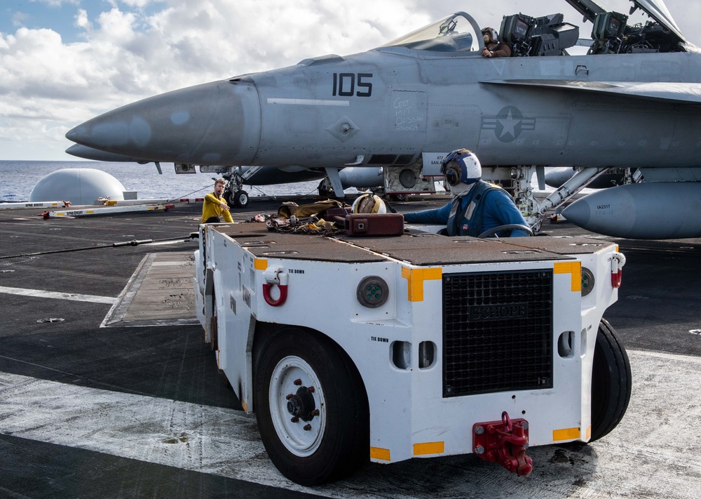 Routine Maintenance is Conducted Aboard the Flight Deck of USS Carl Vinson (CVN 70)