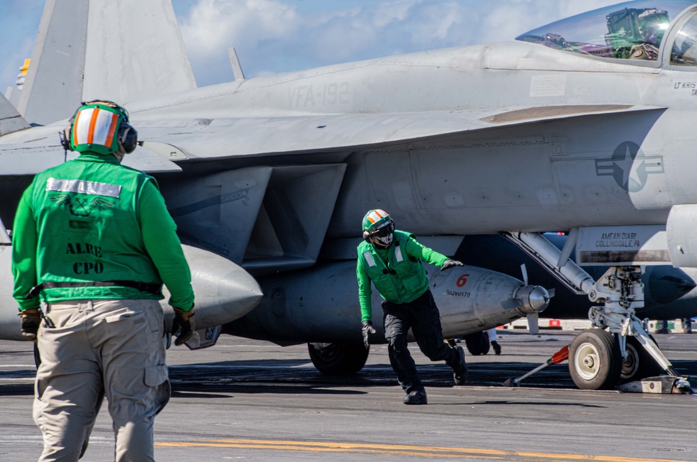 Flight Operations are conducted aboard USS Carl Vinson (CVN 70)