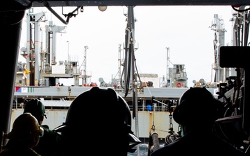 Abraham Lincoln conducts a replenishment-at-sea with USNS Rappahannock