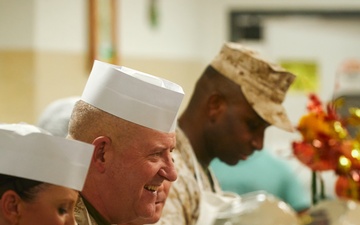 Deployed Marines Share Thanksgiving Table with Maj. Gen. Sofge and Sgt. Maj. McGinnis