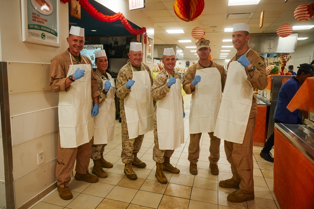 Deployed Marines Share Thanksgiving Table with Maj. Gen. Sofge and Sgt. Maj. McGinnis