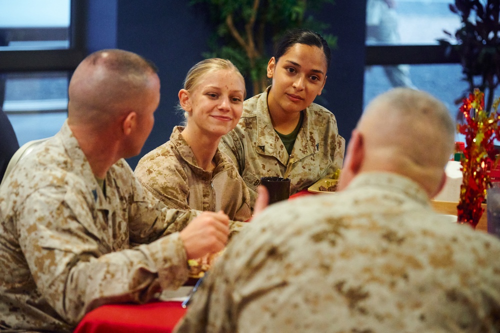 Deployed Marines Share Thanksgiving Table with Maj. Gen. Sofge and Sgt. Maj. McGinnis