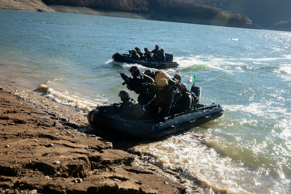 Italian Soldiers conduct waterway patrols in Kosovo