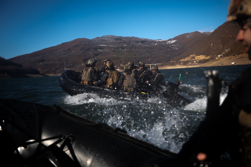 Italian Soldiers conduct waterway patrols in Kosovo