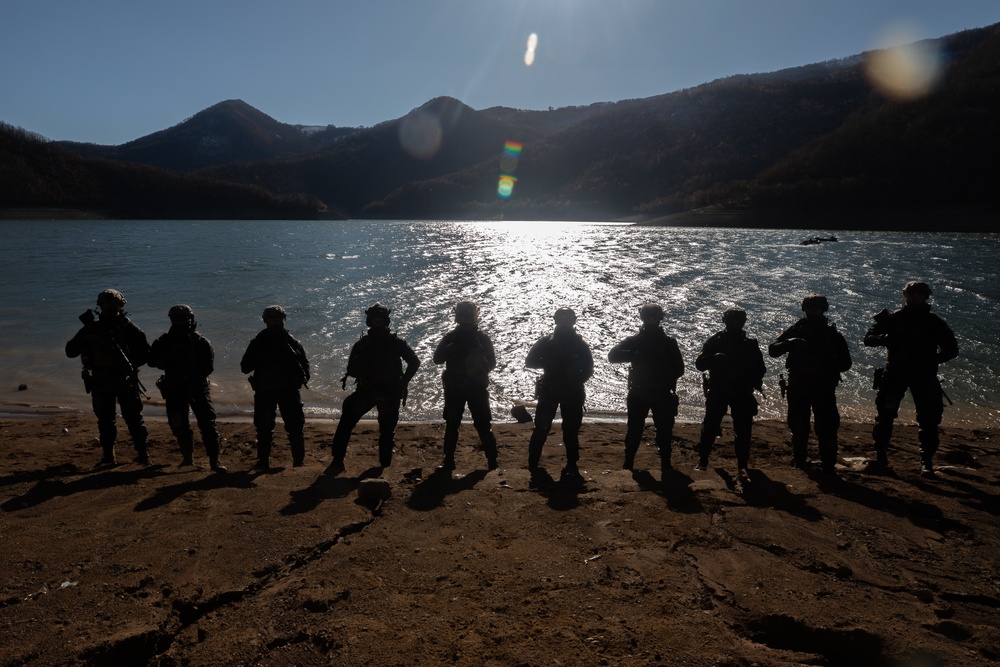 Italian Soldiers conduct waterway patrols in Kosovo