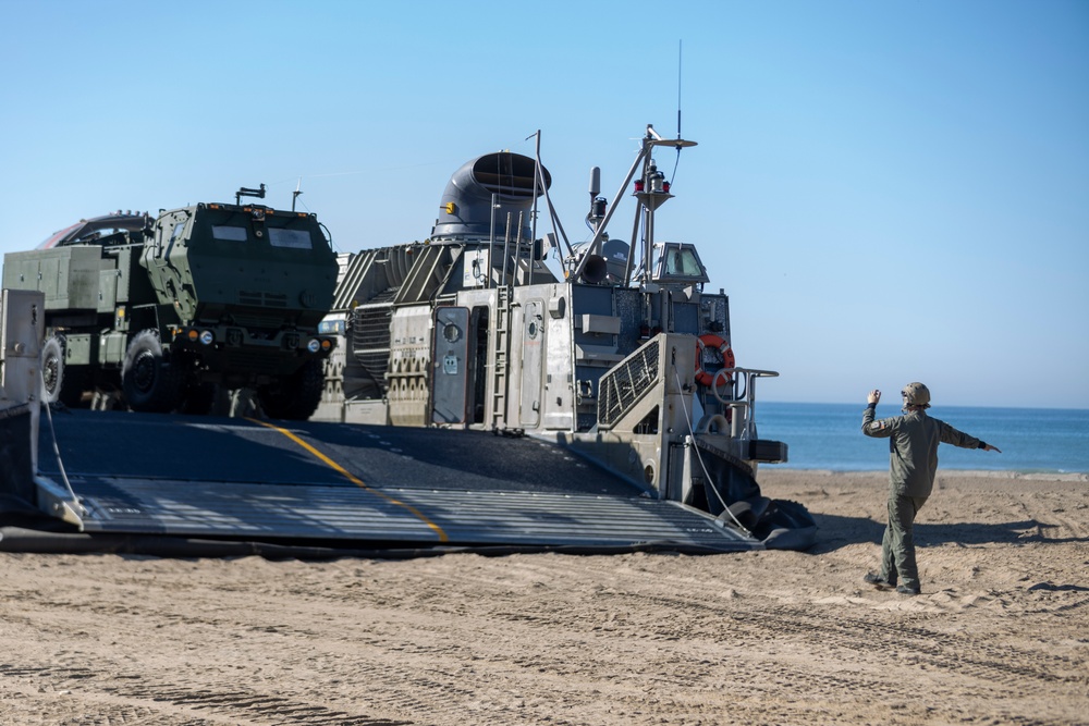 U.S. Navy LCACs offload equipment during Steel Knight 24