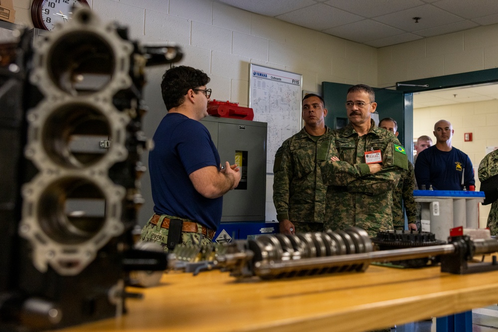 Brazilian marines tour the Naval Small Craft Instruction and Technical Training School during the Operational Naval Infantry Committee