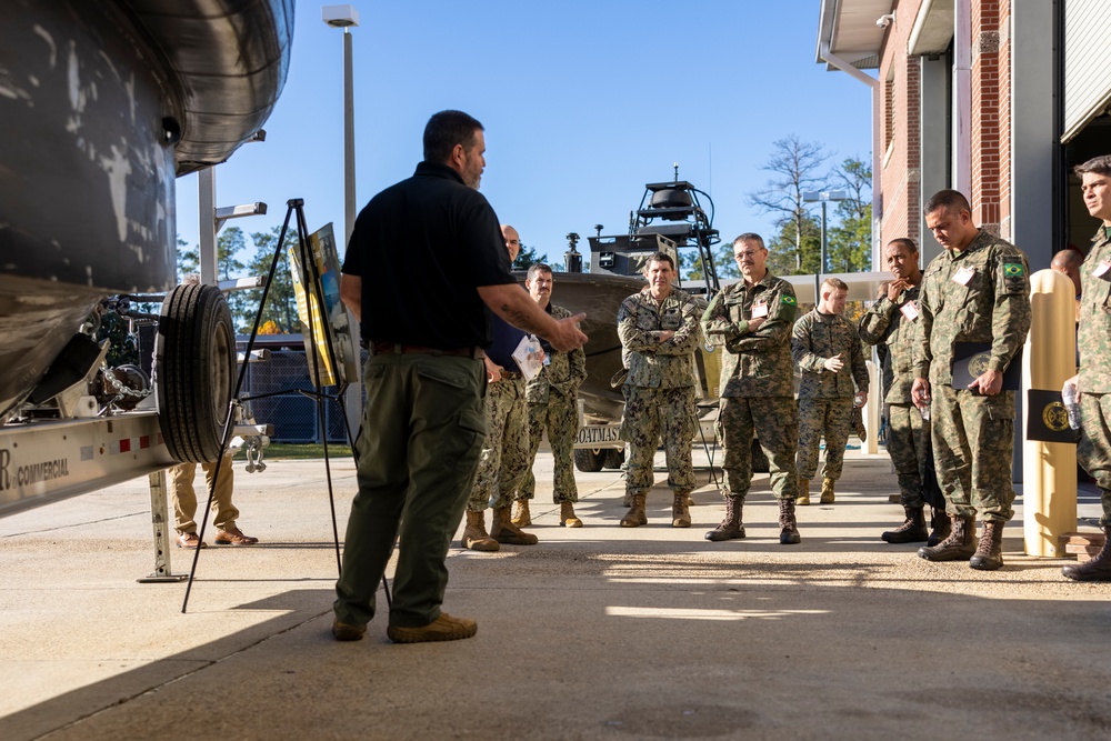 Brazilian marines tour the Naval Small Craft Instruction and Technical Training School during the Operational Naval Infantry Committee