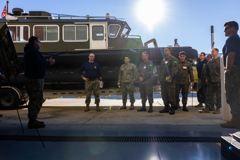 Brazilian marines tour the Naval Small Craft Instruction and Technical Training School during the Operational Naval Infantry Committee