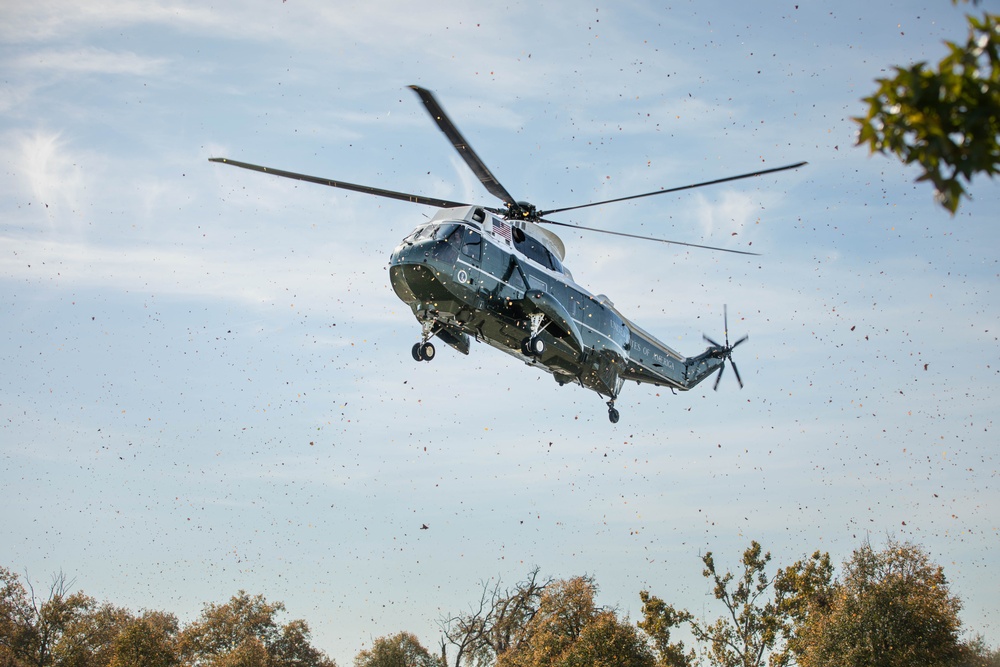 President Joe Biden lands at Fort McNair