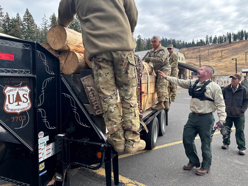 The California Army National Guard and the Stanislaus National Forest collaborate to deliver critical supplies in wilderness.