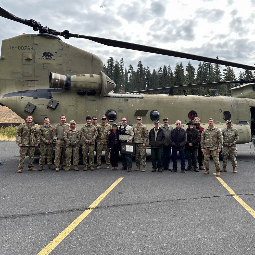 The California Army National Guard and the Stanislaus National Forest collaborate to deliver critical supplies in wilderness.