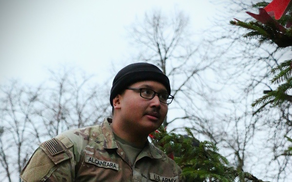 Forward Stationed Soldiers in Bemowo Piskie, Poland, decorate the base Christmas tree in celebration of the Holidays December 2, 2024