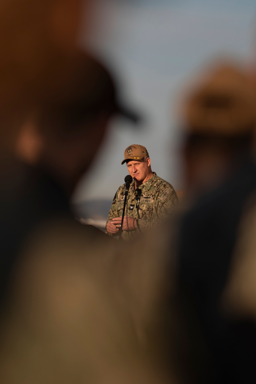 CO aboard Tripoli gives remarks following ceremony