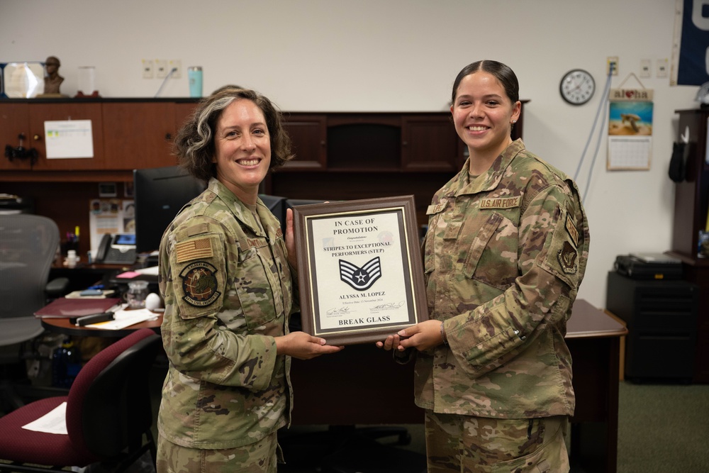 Staff Sgt. Alyssa Lopez receives Stripes for Exceptional Performers promotion