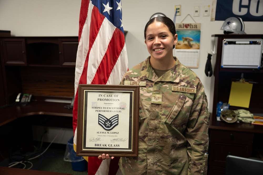 Staff Sgt. Alyssa Lopez receives Stripes for Exceptional Performers promotion