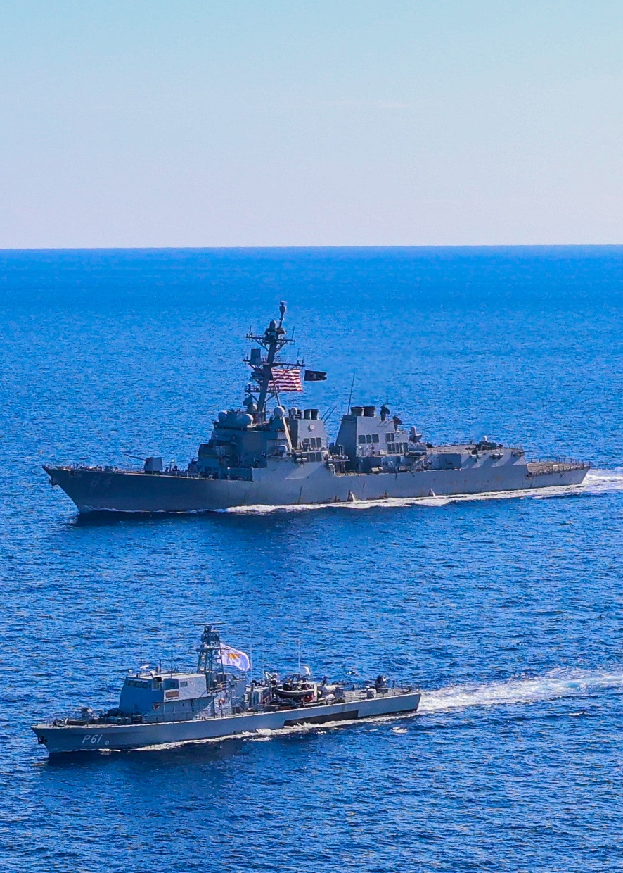 The USS Bulkeley conducts an International Maneuvering Exercise with the Cypriot Navy