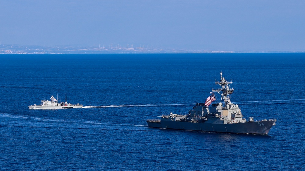 The USS Bulkeley conducts an International Maneuvering Exercise with the Cypriot Navy