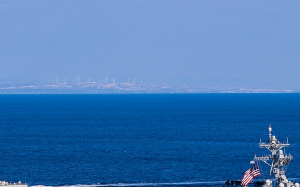The USS Bulkeley conducts an International Maneuvering Exercise with the Cypriot Navy