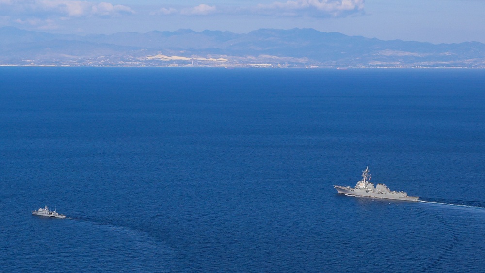 The USS Bulkeley conducts an International Maneuvering Exercise with the Cypriot Navy