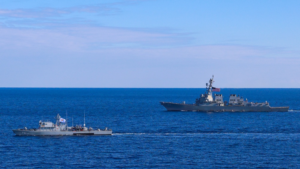 The USS Bulkeley conducts an International Maneuvering Exercise with the Cypriot Navy