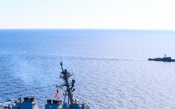 The USS Bulkeley conducts an International Maneuvering Exercise with the Cypriot Navy