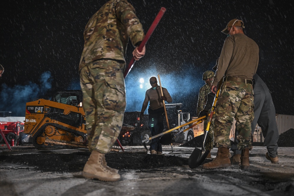 386th ECES conducts joint rapid airfield damage recovery exercise