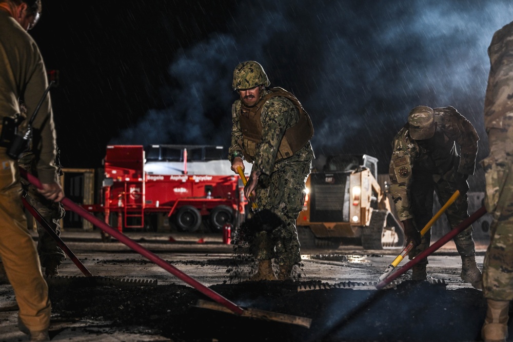 386th ECES conducts joint rapid airfield damage recovery exercise