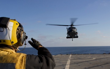 USS Harpers Ferry Conducts Flight Operations with Air Force Off the Coast of San Clemente Island