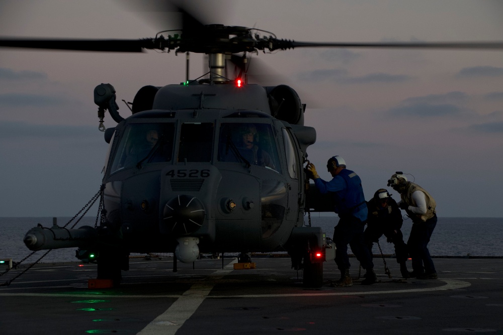 USS Harpers Ferry Conducts Flight Operations with Air Force Off the Coast of San Clemente Island